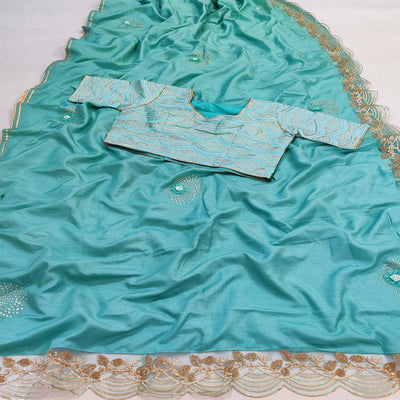 Firoji Partywear Floral Mukeish Embroidered Dola Silk Saree