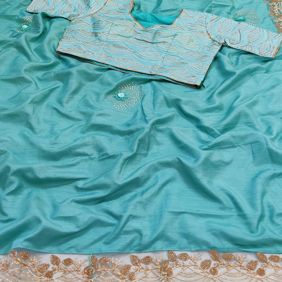 Firoji Partywear Floral Mukeish Embroidered Dola Silk Saree