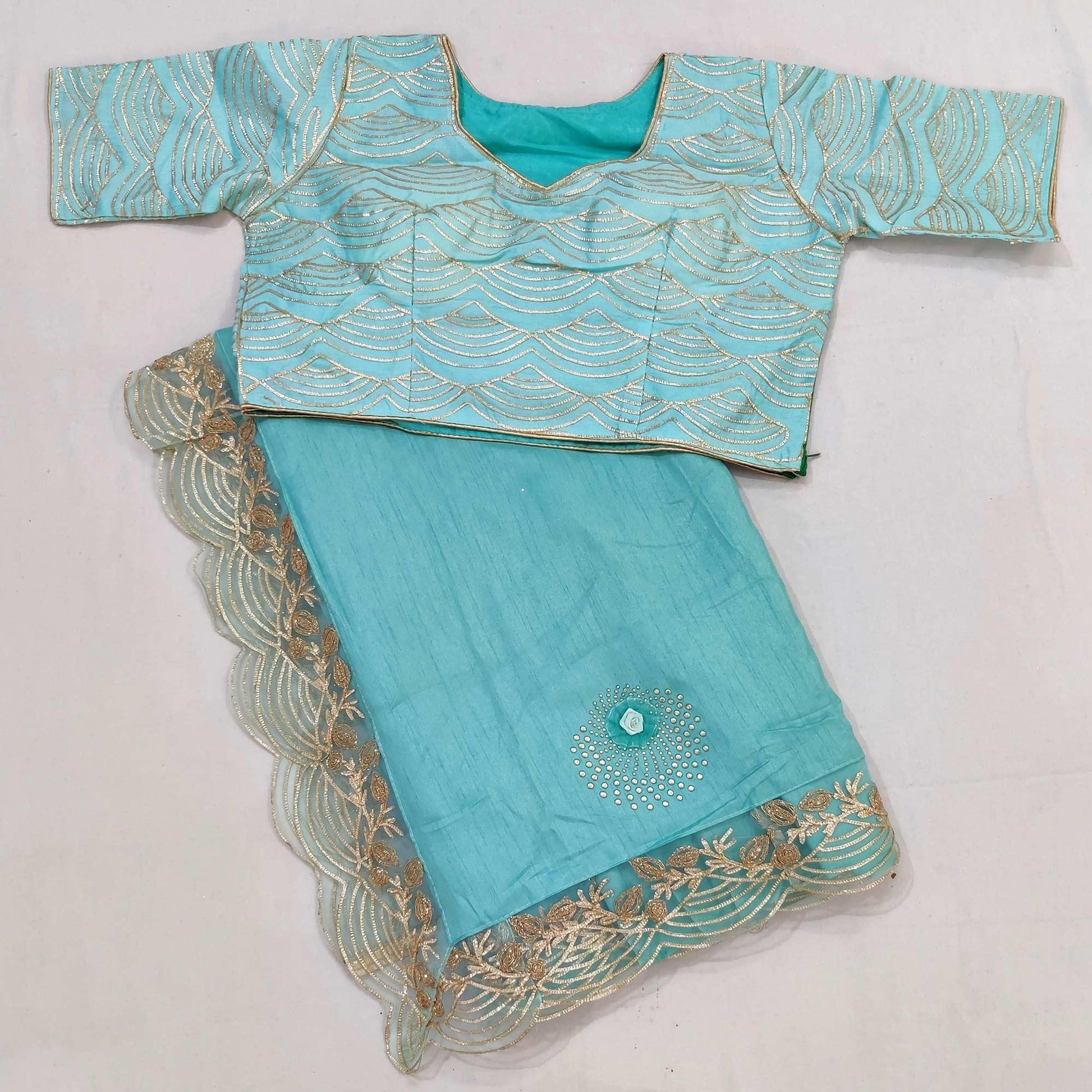 Firoji Partywear Floral Mukeish Embroidered Dola Silk Saree