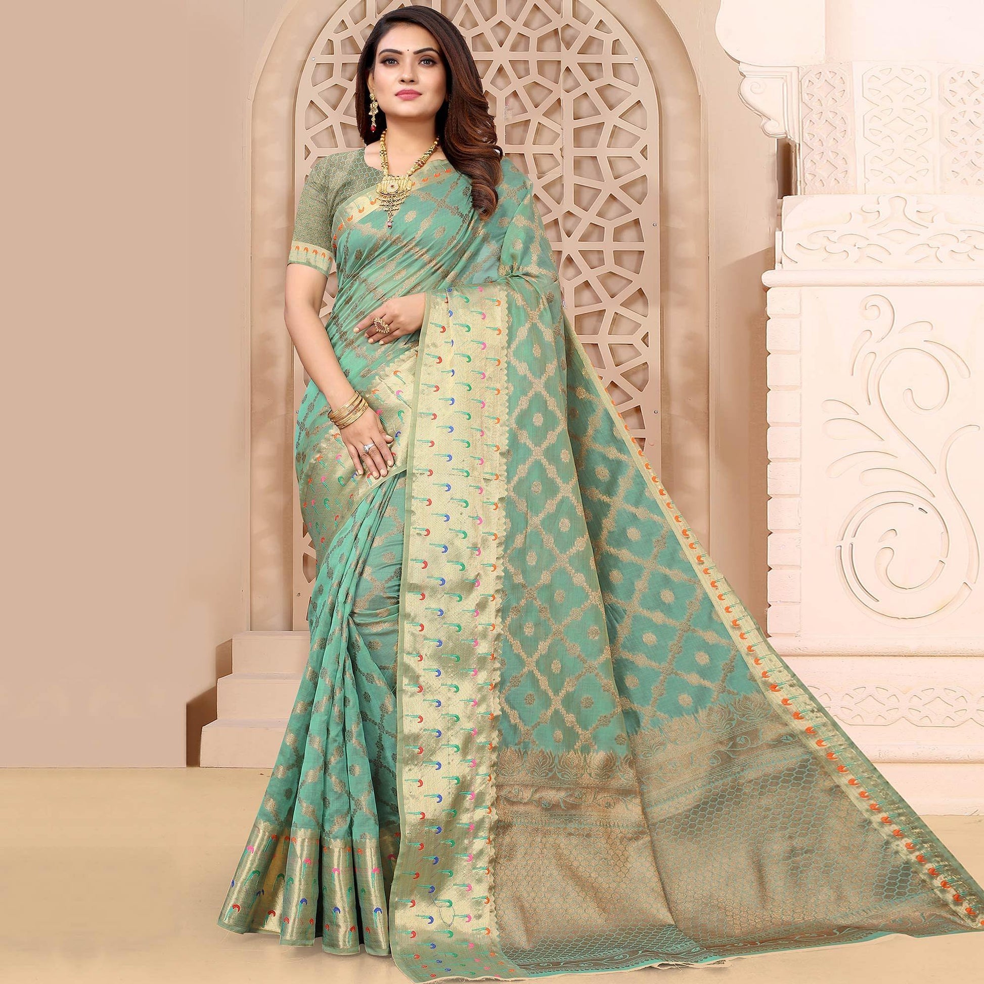 Firoji Woven Organza Saree