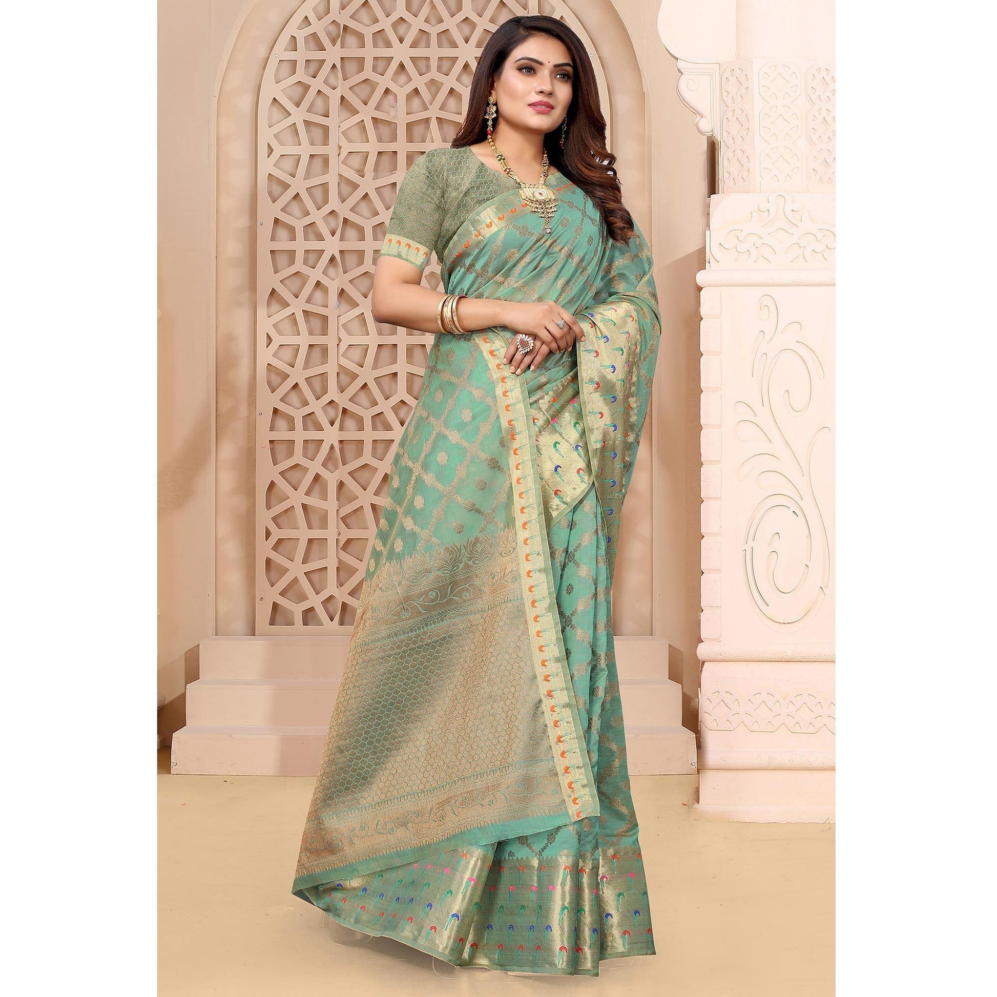 Firoji Woven Organza Saree