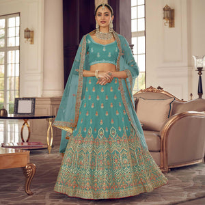 Firozi Blue Party Wear Embroidered Organza Lehenga Choli