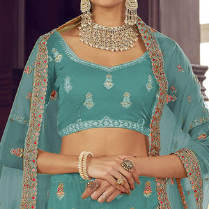 Firozi Blue Party Wear Embroidered Organza Lehenga Choli