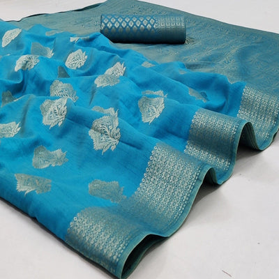 Firozi Festive Wear Floral Woven Art Silk Saree