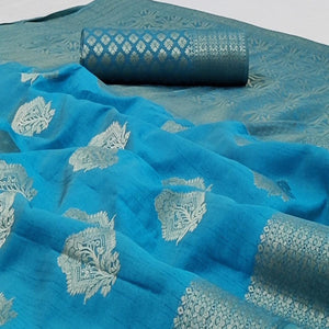 Firozi Festive Wear Floral Woven Art Silk Saree