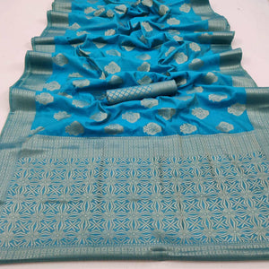 Firozi Festive Wear Floral Woven Art Silk Saree