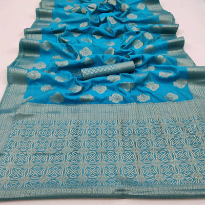 Firozi Festive Wear Floral Woven Art Silk Saree