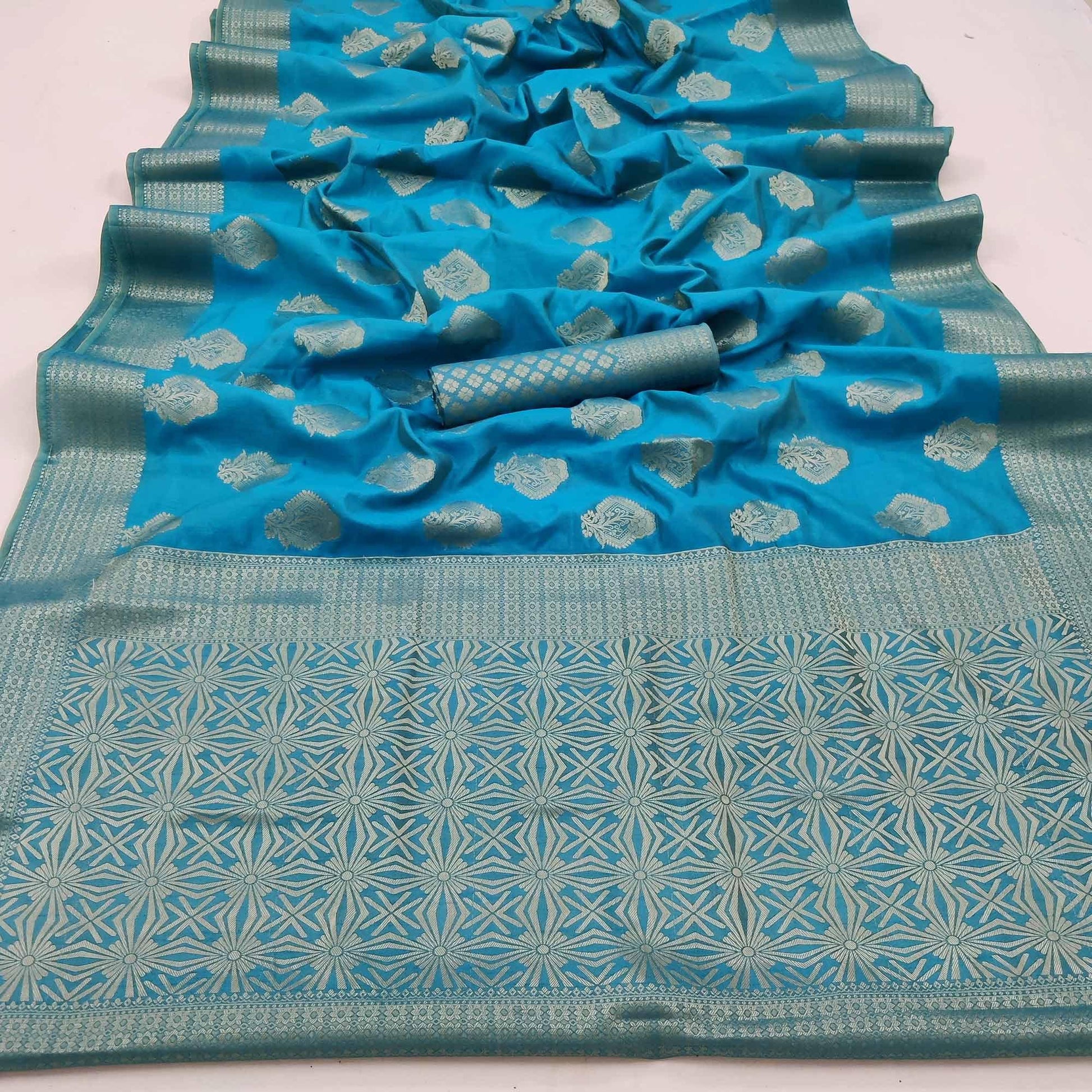 Firozi Festive Wear Floral Woven Art Silk Saree