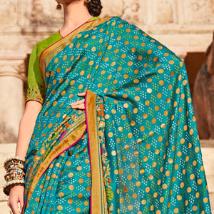Firozi Festive Wear Printed Silk Saree
