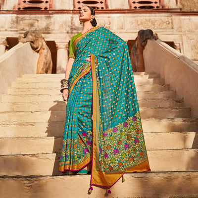 Firozi Festive Wear Printed Silk Saree