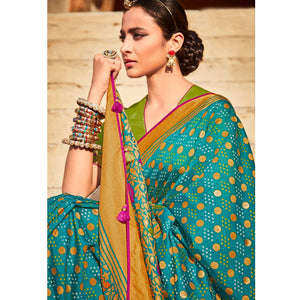 Firozi Festive Wear Printed Silk Saree