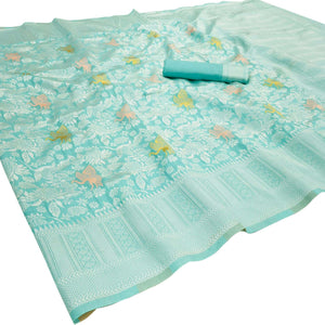 Firozi Festive Wear Woven Art Silk Saree