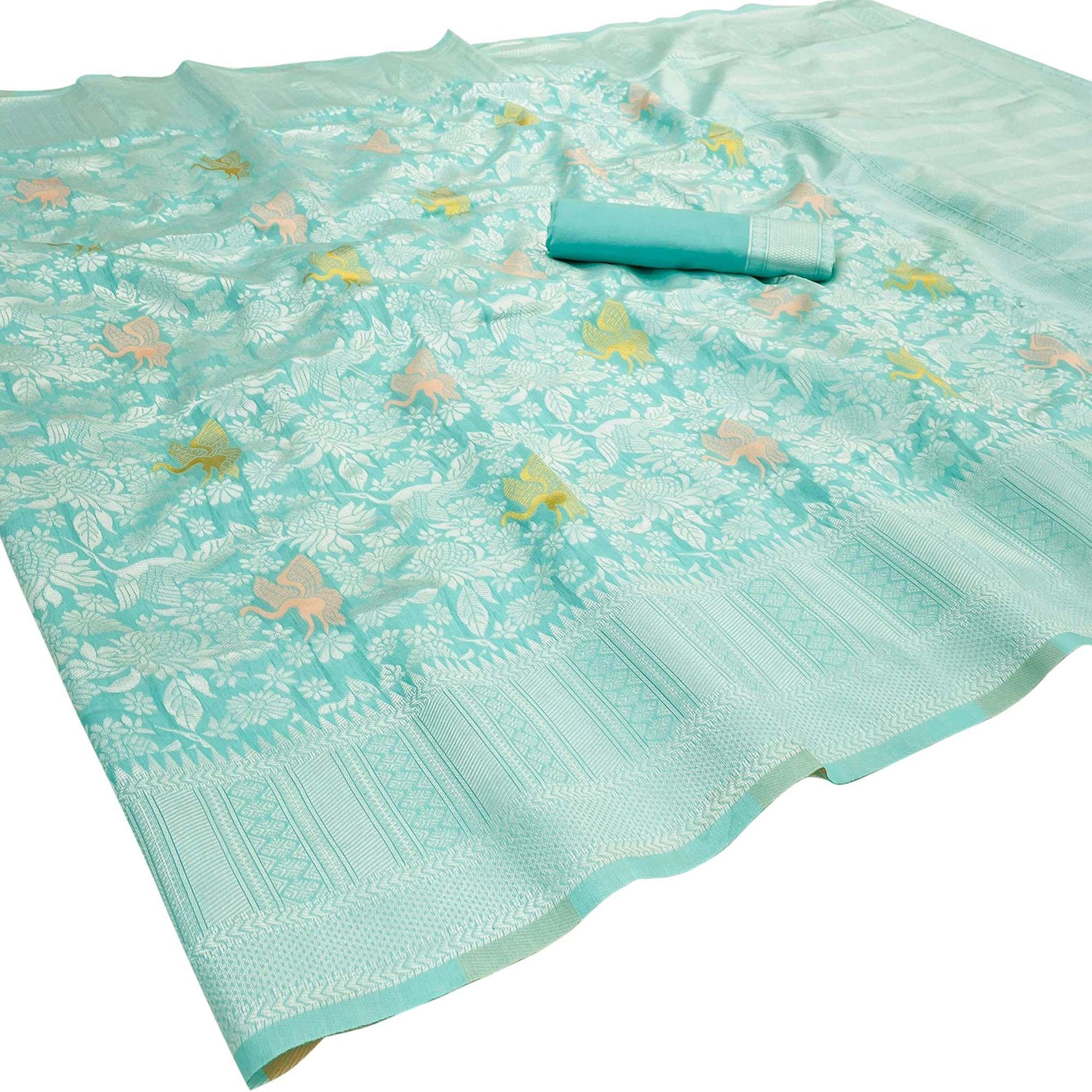 Firozi Festive Wear Woven Art Silk Saree