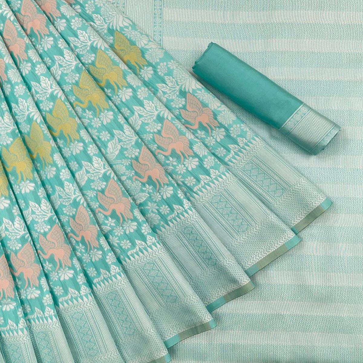Firozi Festive Wear Woven Art Silk Saree
