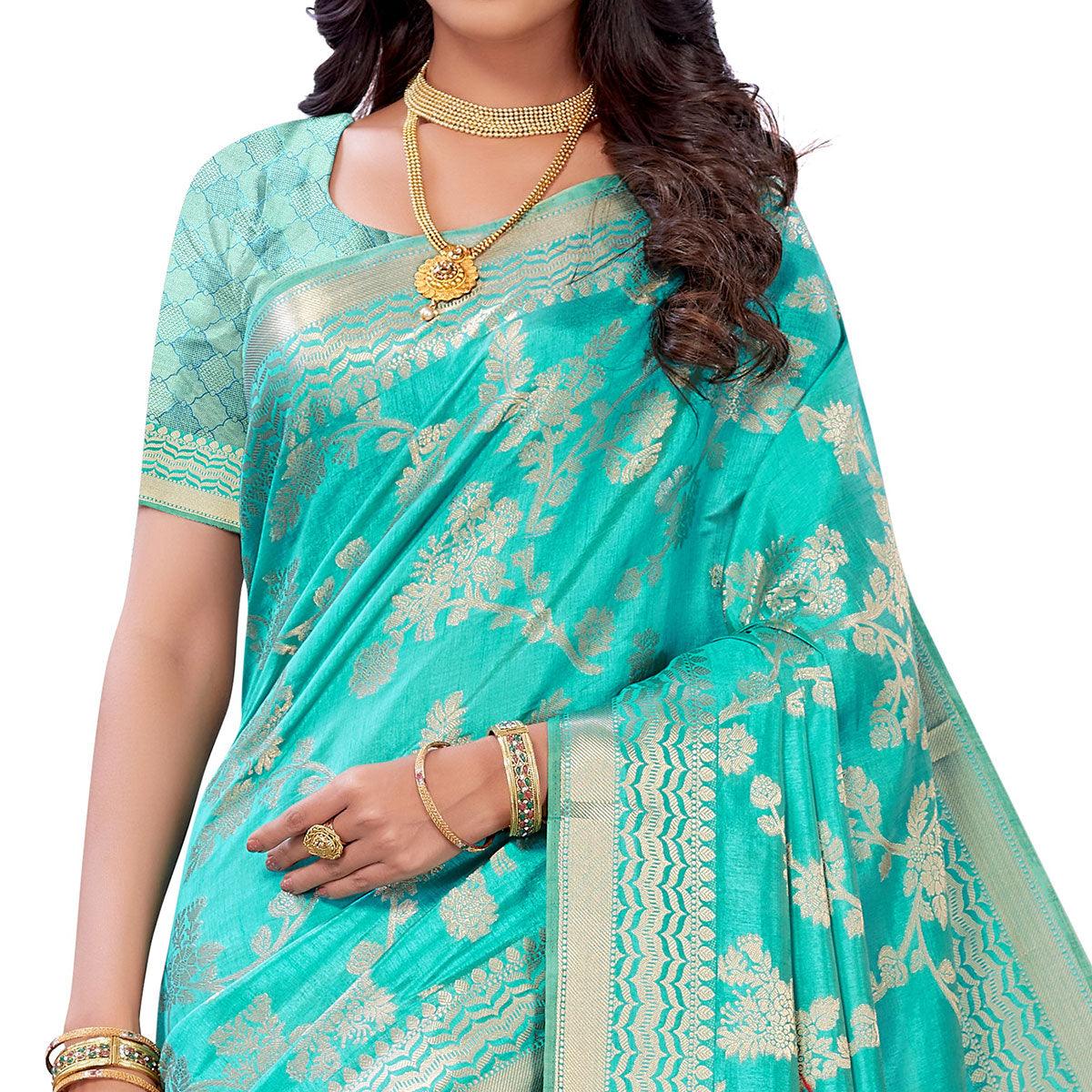 Firozi Festive Wear Woven Art Silk Saree