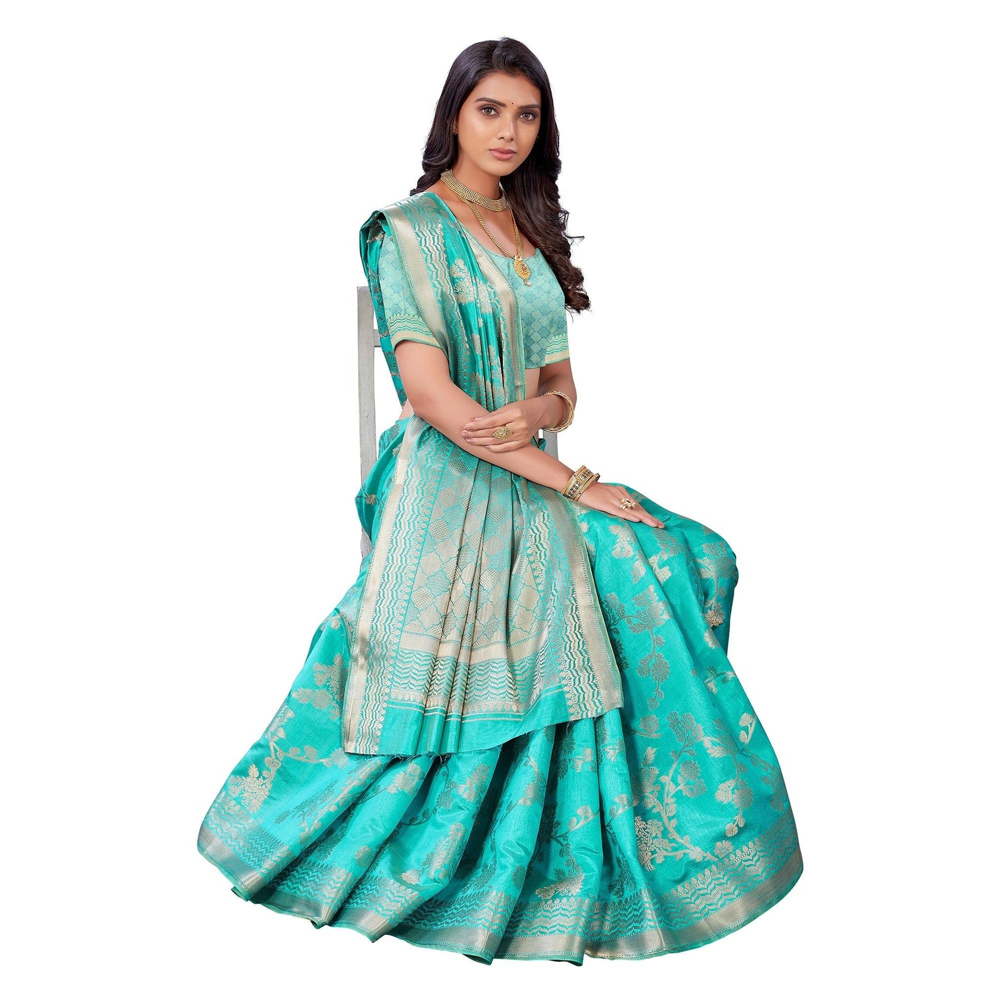 Firozi Festive Wear Woven Art Silk Saree