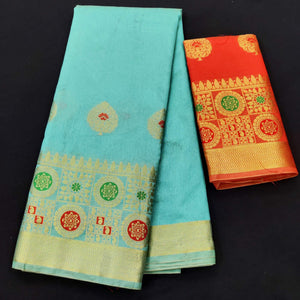 Firozi Festive Wear Woven Banarasi Saree With Butta And Jacquard Border