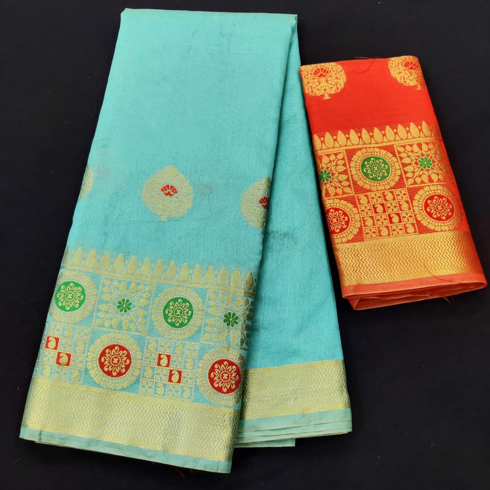 Firozi Festive Wear Woven Banarasi Saree With Butta And Jacquard Border