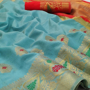 Firozi Festive Wear Woven Banarasi Saree With Butta And Jacquard Border