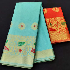 Firozi Festive Wear Woven Banarasi Saree With Butta And Jacquard Border