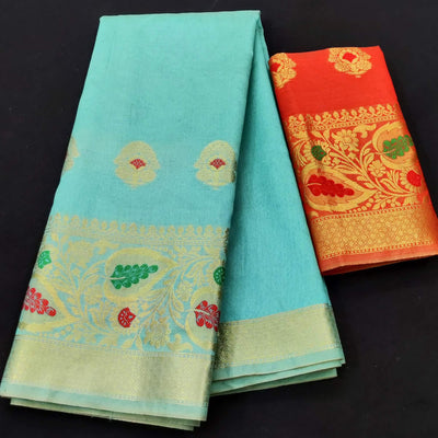 Firozi Festive Wear Woven Banarasi Saree With Butta And Jacquard Border