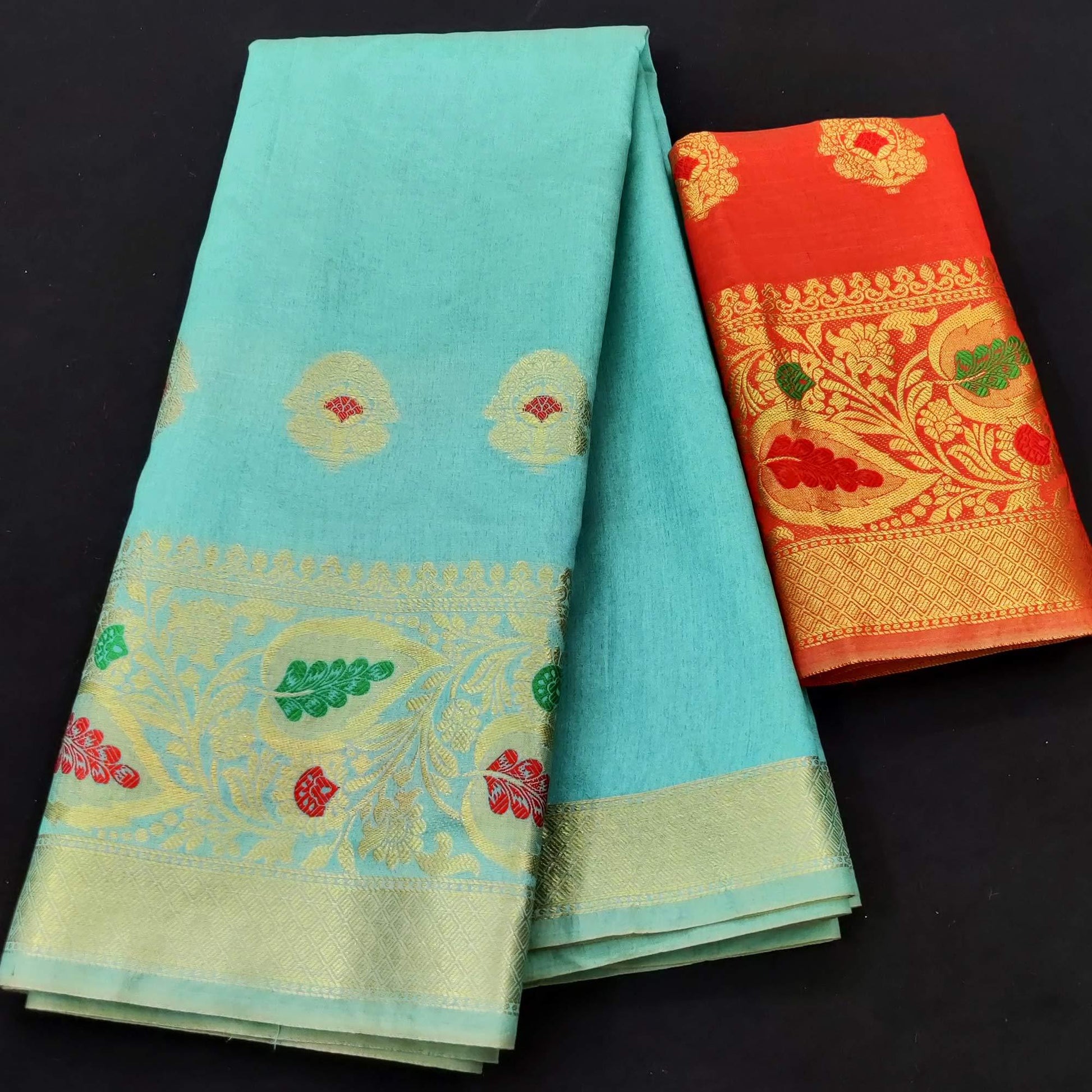 Firozi Festive Wear Woven Banarasi Saree With Butta And Jacquard Border