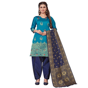 Firozi Festive Wear Woven Banarasi Silk Dress Material