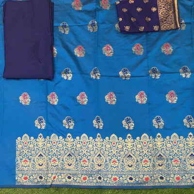Firozi Festive Wear Woven Banarasi Silk Dress Material