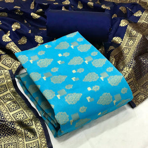 Firozi Festive Wear Woven Banarasi Silk Dress Material