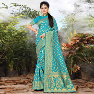 Firozi Festive Wear Woven Banarasi Silk Saree