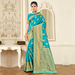 Firozi Festive Wear Woven Banarasi Silk Saree