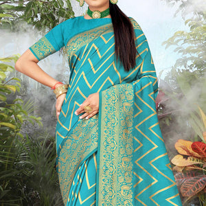 Firozi Festive Wear Woven Banarasi Silk Saree
