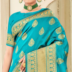 Firozi Festive Wear Woven Banarasi Silk Saree