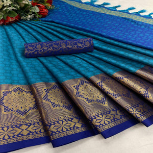 Firozi Festive Wear Woven Cotton Silk Saree