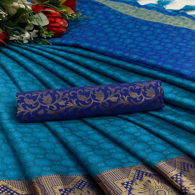 Firozi Festive Wear Woven Cotton Silk Saree
