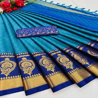 Firozi Festive Wear Woven Heavy Rich Cotton Silk Saree