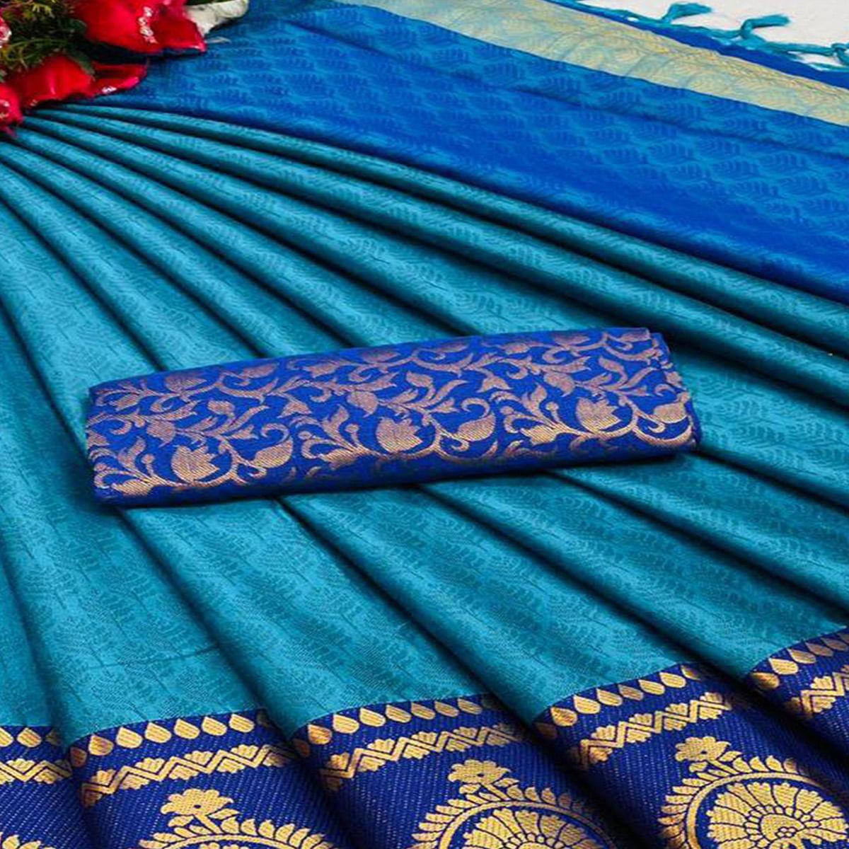 Firozi Festive Wear Woven Heavy Rich Cotton Silk Saree