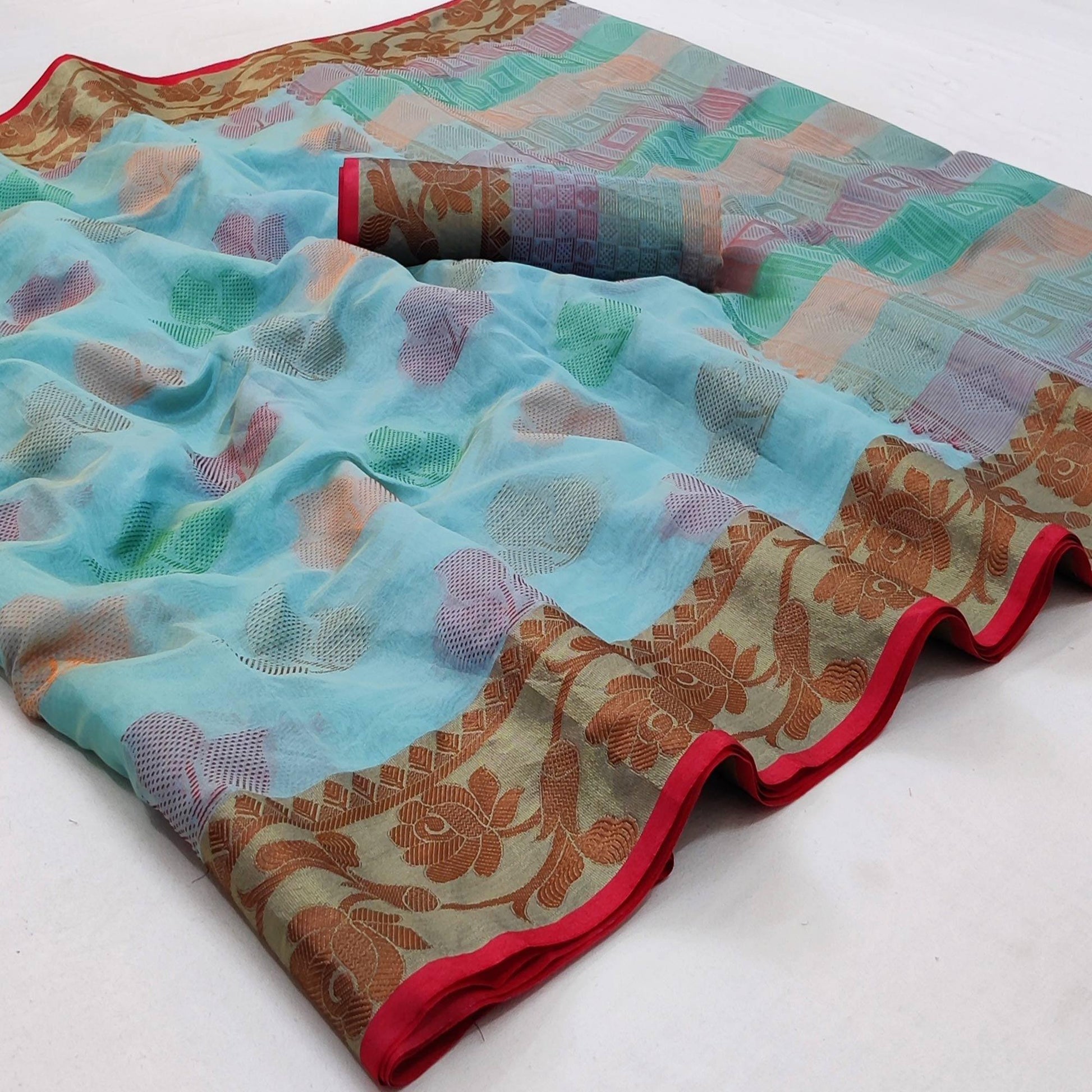 Firozi Festive Wear Woven Rich Pallu Organza Saree