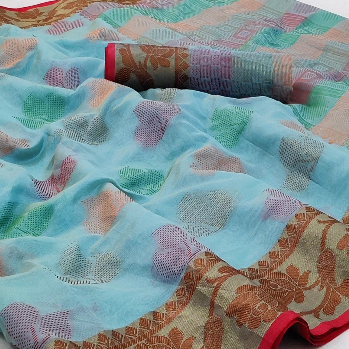 Firozi Festive Wear Woven Rich Pallu Organza Saree