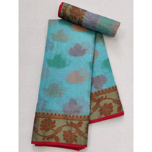 Firozi Festive Wear Woven Rich Pallu Organza Saree