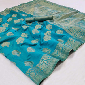 Firozi Festive Wear Woven Silk Saree