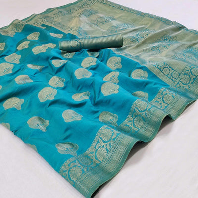 Firozi Festive Wear Woven Silk Saree