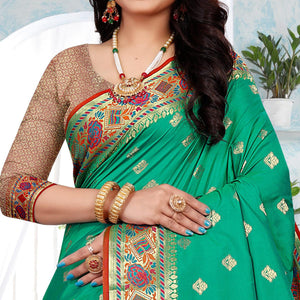 Firozi Festive Wear Woven Silk Saree