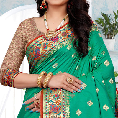 Firozi Festive Wear Woven Silk Saree