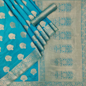 Firozi Festive Wear Woven Silk Saree