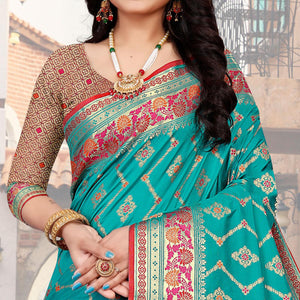 Firozi Festive Wear Woven Silk Saree