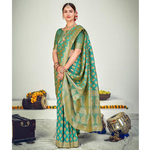 Firozi Festive Wear Zari Woven Banarasi Silk Saree
