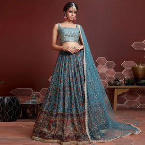 Firozi Party Wear Embroidered & embellished Silk Lehenga Choli