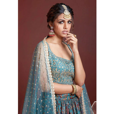 Firozi Party Wear Embroidered & embellished Silk Lehenga Choli