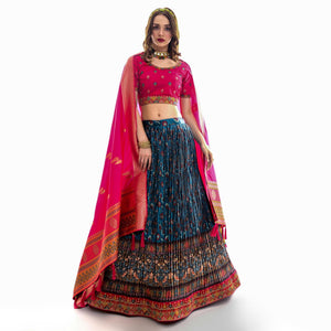 Firozi Partywear Embroidered Satin Lehenga Choli